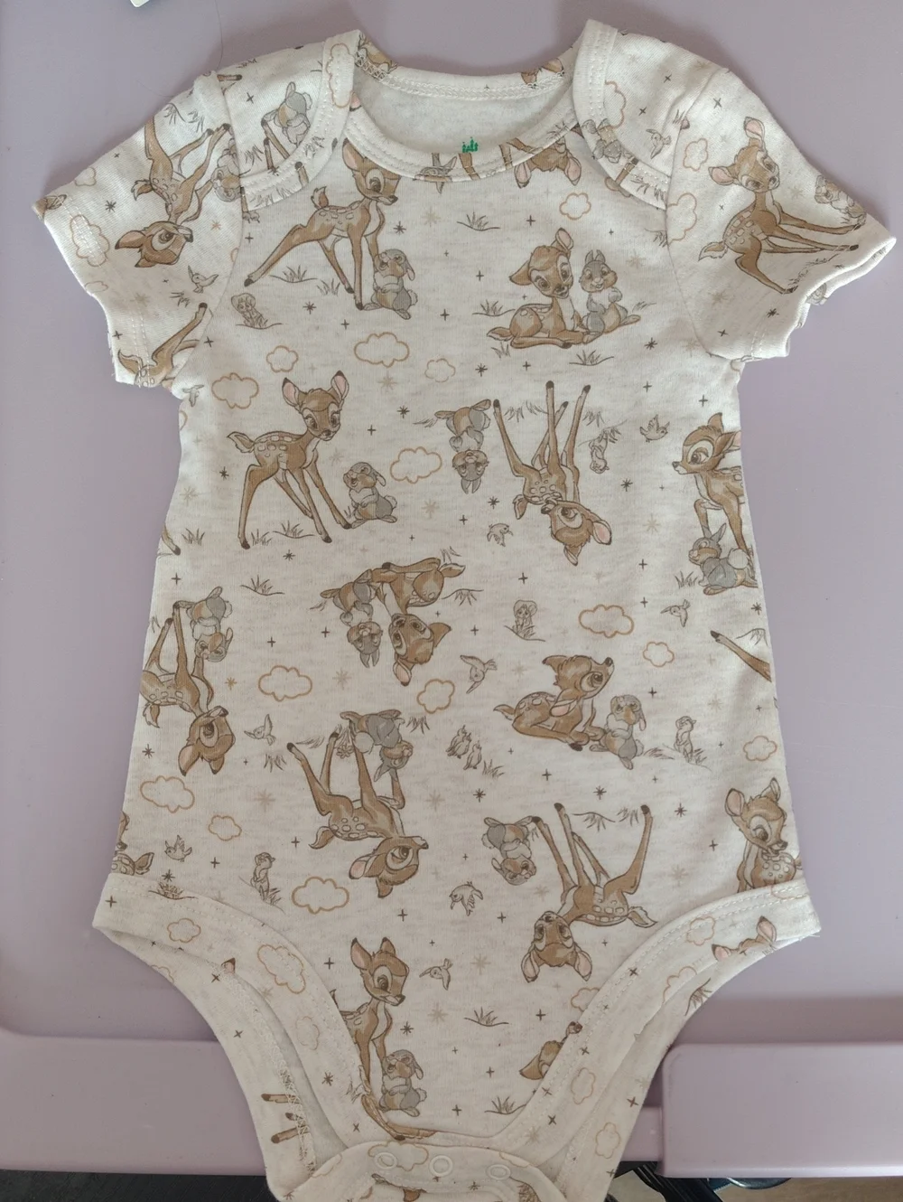 Disney Cream Short-Sleeve Bambi Print Bodysuit
